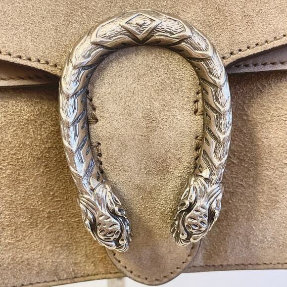 Gucci Medium Suede Dionysus Crossbody Shoulder Bag Double Flap Taupe Neutral - Picture 4 of 16